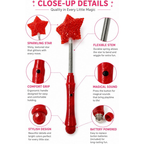 Red Star Magic Wand for Kids Light Up Toy 30cm 2