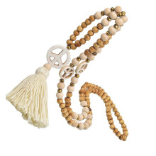 Halsketting met kwastje in vredesteken, lange ketting, modieus accessoire met turkooizen kristallen, geschikt voor damesfeestjes, 1 stuk