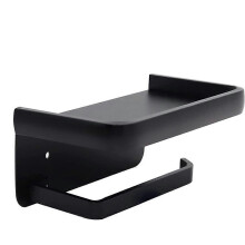 Toilet Paper Holder with Shelf, Matte Black Toilet Paper Holder Wall Mount, Bathroom Adhesive Toile