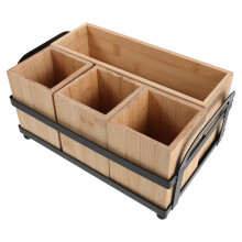 1Boîte Organisateur Bois+fer 4 Compartiments Porte-Couverts Pour