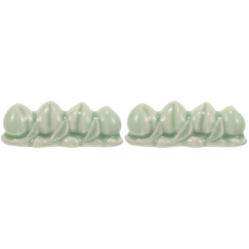 2Pcs Artistic Green Ceramic Brush Holder Durable Calligraphy Pen Rack