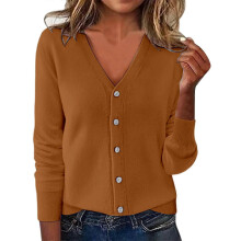 Women's Long Sleeve V-Neck Button Down Cardigan Knit Shrugs Sweater