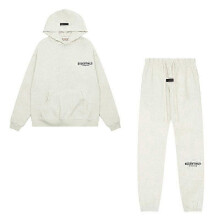 (Oatmeal ash, XL) Essentials 3d Silicone Letter Flocking Print American Sweater Jacket + Pants Casual Suit For Men And Women -CAN