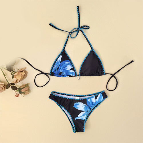 Elegant Lacing Blue Tankini Set With Adjustable Belt For-Blue M 1