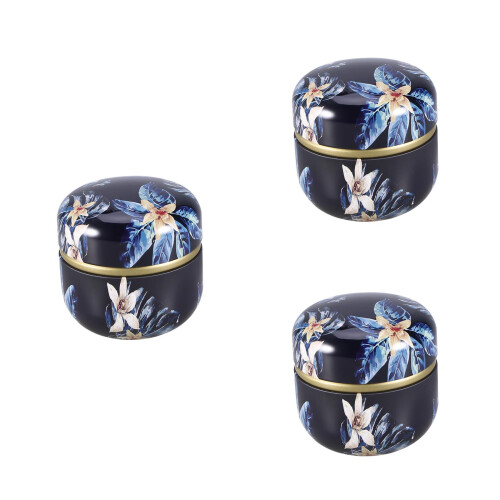3Pcs Thick Tinplate Tea Leaf Jar Navy Color Sealing Can Storage Tank 1