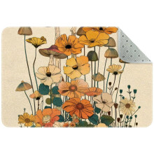 Small Washable Kitchen Rug, Mushroom Vintage Beige Floral Door Mat – Non-Slip for Entryway, Bathroom, Bedroom