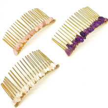 Decorative Hair Side Comb Rose Quartz Women Hair Comb Crystal Hair