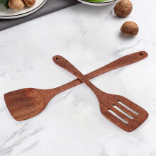 Confezione da 2 Spatole nel Legno per Cucinare, Spatola nel Legno per Wok Non Verniciata un Mano nel Legno Naturale