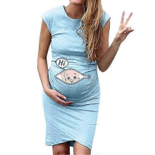 (S, Sky Blue) Cute Maternity Dress Loose Casual Dress Women Maternity Clothes Plus Size Pregnant Woman Maternity Dress Skirtszz40