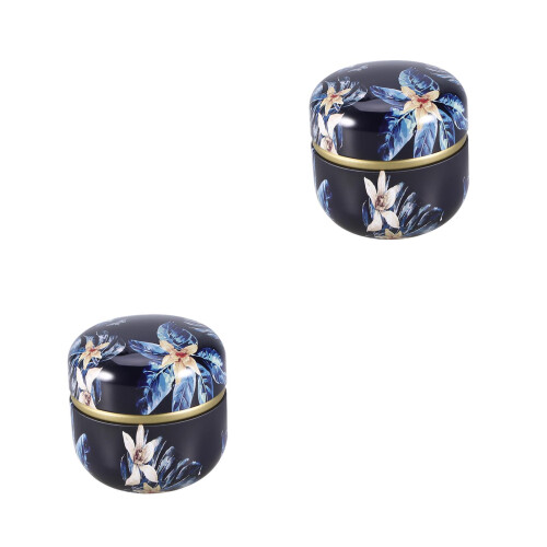 2Pcs Navy Round Tinplate Tea Leaf Organizer Sealing Can for Storage 2