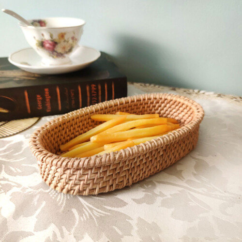 4Pcs Multifunctional Light Brown Woven Fruit and Utensil Basket 2