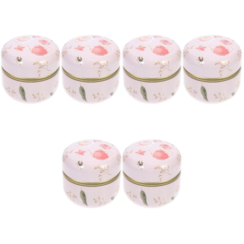 6Pcs Pink Tea Shop Storage Jars Decorative Tinplate Candy Holders 2
