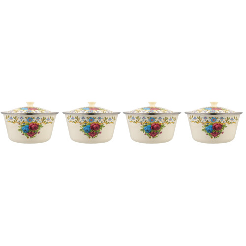 2Pcs Cream Enamel Lard Basin with Lid Kitchen Storage Design 1