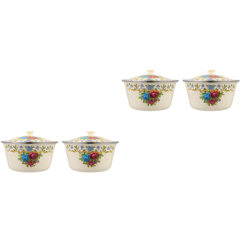 2Pcs Cream Enamel Lard Basin with Lid Kitchen Storage Design 2