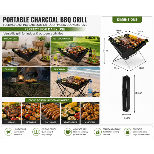 True Face Portable Folding Charcoal BBQ Grill Stove