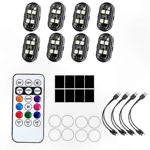 8PCS Wireless LED Strobe Lights with Remote, USB Rechargeable, 8 Colors, Waterproof, High Brightness