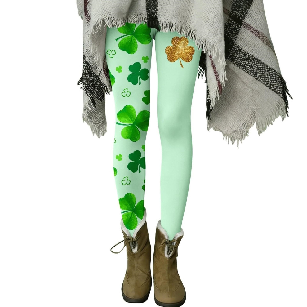 Womens Patricks Day Shamrock Leggings High -Light Green XL
