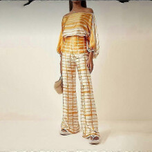 (M, yellow) Women's Pant Suit Temperament Loose Bat Sleeve Top Wide Leg Trousers Fashion Set Casual Suit