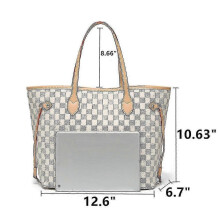 (White) 2025 Women Checkered Tote Shoulder Bag Purse Pu Leather Handbag Bag With Inner Pouch-r