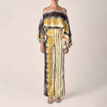 (M, golden yellow) Women's Pant Suit Temperament Loose Bat Sleeve Top Wide Leg Trousers Fashion Set Casual Suit
