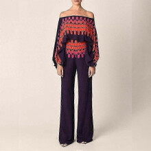 (3XL, purple) Women's Pant Suit Temperament Loose Bat Sleeve Top Wide Leg Trousers Fashion Set Casual Suit