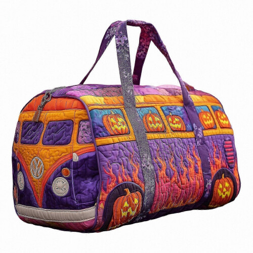(J) Foldable Weekender Bag with Hippie Design, Reinforced ing, Spacious Interior for Gym Essentials, Multicolor