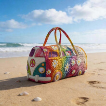 (C) Foldable Weekender Bag with Hippie Design, Reinforced ing, Spacious Interior for Gym Essentials, Multicolor