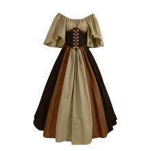 Womens kostuum middeleeuwse jurk met korset-bruingeel M