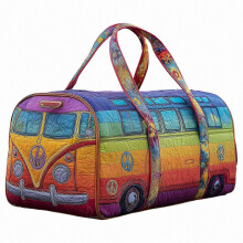 (F) Foldable Weekender Bag with Hippie Design, Reinforced ing, Spacious Interior for Gym Essentials, Multicolor