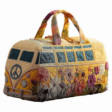 (I) Foldable Weekender Bag with Hippie Design, Reinforced ing, Spacious Interior for Gym Essentials, Multicolor
