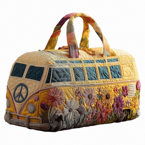 (I) Foldable Weekender Bag with Hippie Design, Reinforced ing, Spacious Interior for Gym Essentials, Multicolor