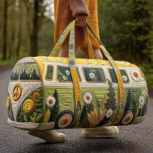 (G) Foldable Weekender Bag with Hippie Design, Reinforced ing, Spacious Interior for Gym Essentials, Multicolor