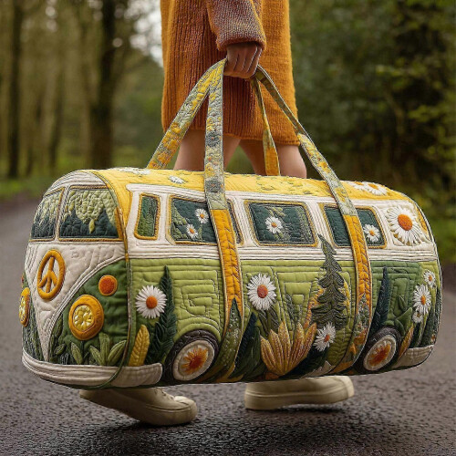(G) Foldable Weekender Bag with Hippie Design, Reinforced ing, Spacious Interior for Gym Essentials, Multicolor