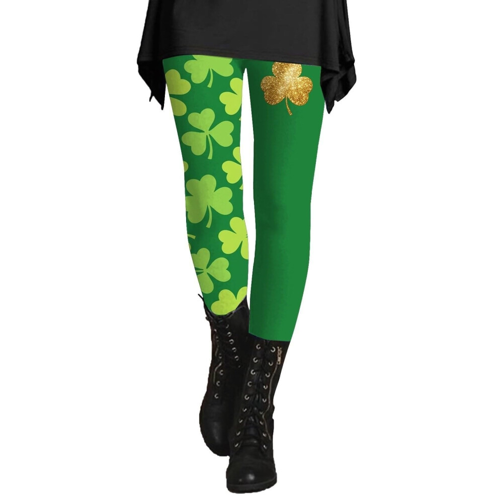 Womens Patricks Day Shamrock Leggings-Fluorescent Green XXL