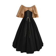 Damenkostüm Mittelalterkleid mit Korsett-Aprikosenschwarz L