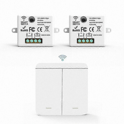 2PCS Wireless Light Switch RF 433Mhz Relay Receiver with 2-Gang Panel & LED Remote Control for Lamps