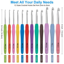 12-Size Crochet Hooks Set w/ Ergonomic Handles, 51-Pc Kit for Beginners – Includes Needles, Markers, Scissors & Case