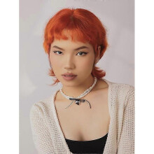 Old Money Coquette Aesthetic Faux Pearl Black Ribbon Bow Choker Necklace Costume Jewelry for Women