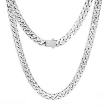 18K Silver-Plated Miami Cuban Chain Necklace – Unisex, Diamond-Cut Stainless Steel, Adjustable (7.5"-24"), Widths 6mm-12mm