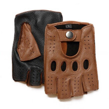 (D, M) Men's Half Finger Goatskin Leather Gloves Breathable Summer Driving Cycling Gloves Anti-Slip Comfort Short Motorcycle Gloves Black