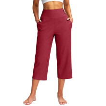 Dames yoga capris broek hoge taille legging crop rechte-Rode S