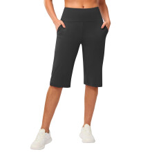 Dames yoga capris broek hoge taille legging crop rechte-Zwarte L