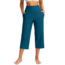Dames yoga capris broek hoge taille legging crop-oceaanblauw M