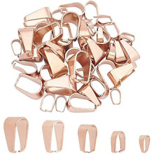 40pcs 5 Sizes Rose Gold Pendant Bails Compatible with 7-13mm, Stainless Steel Snap On Pinch Clasp Connectors for Jewelry Making