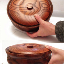 Wooden Fruits Bowl Snacks Holder Bowl with the Cover Simple Retro Fruits Bowl for Home Store (15-16x7.2cm Coffee)