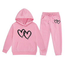 Boys Girls Baggy Sweatsuits 2 Piece Outfits Graphic Print Preppy Clothing Set Pullover Hoodies and Trackpants Pink 4-5 Years