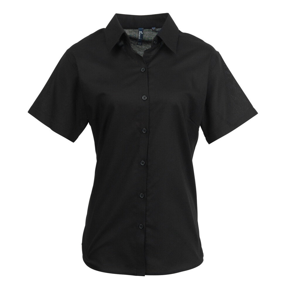 (18, Black) Premier Womens/Ladies Signature Oxford Short Sleeve Work Shirt