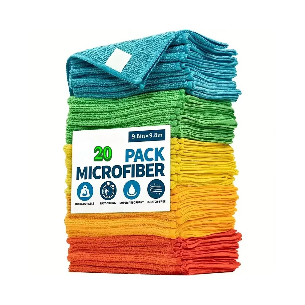 Brand New 20-Pack Multipurpose Microfiber Cleaning Cloths (30X30cm) - Highly Absorbent Kitchen Towels & Household Rags (Mixed Colors)