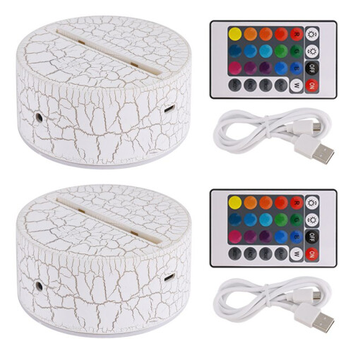 2 Pack 3D Night LED Light Lamp Base + Remote Control + USB Cable, 16 Colors Light Show Display Stand for Acrylic Cracked