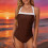Comfortable Swimwears Quick Drying Design-Brown and white M 6